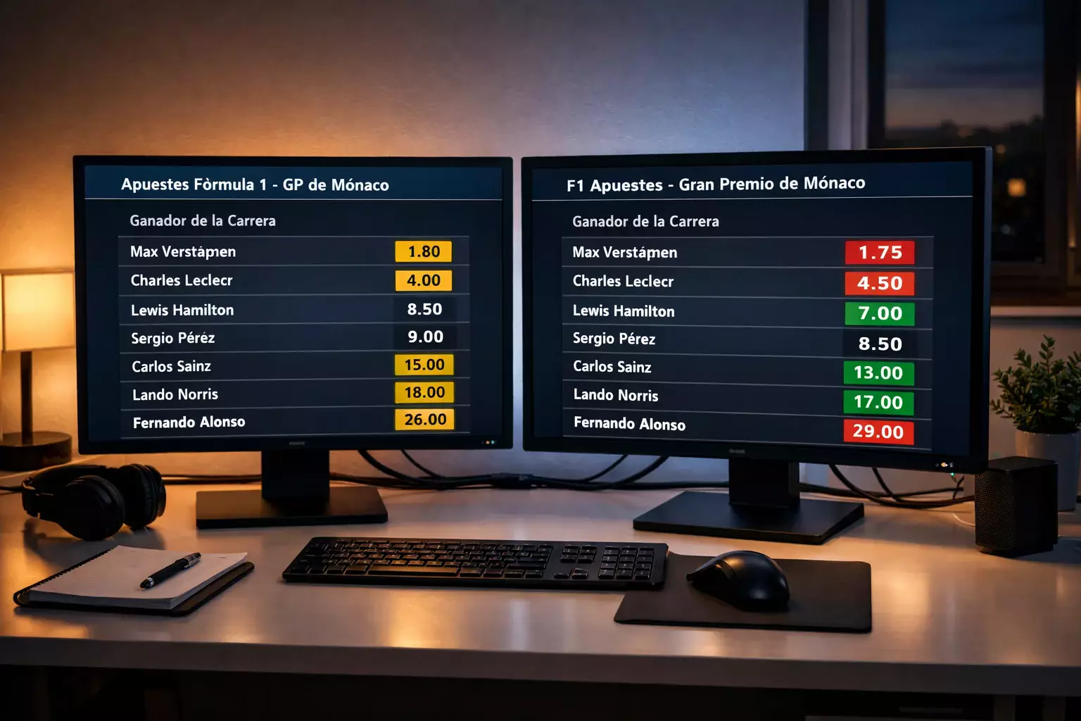 M&uacute;ltiples pantallas comparando cuotas de diferentes casas de apuestas